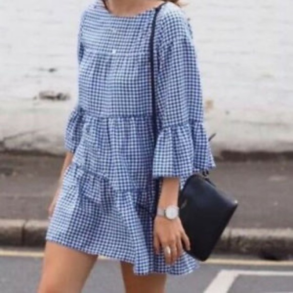 ZARA WOMAN gingham blue mini dress small